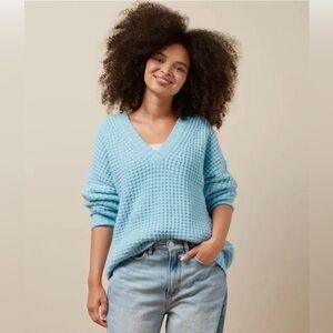 Women’s American Eagle Blue Knit V Neck oversized sweater pullover size XS
